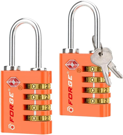 Dual-Opening: Key or Combination Access Lock, TSA Approved Locks for Luggage, Pelican case, Travel, Gym, School, Stainless Steel Shackle. (Blue 2 Pk)