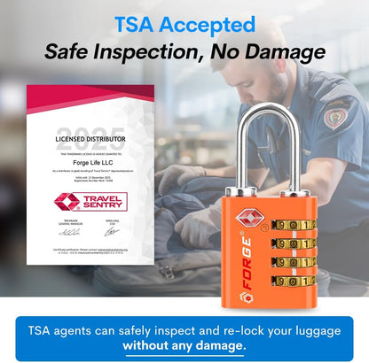 Dual-Opening: Key or Combination Access Lock, TSA Approved Locks for Luggage, Pelican case, Travel, Gym, School, Stainless Steel Shackle. (Blue 2 Pk)
