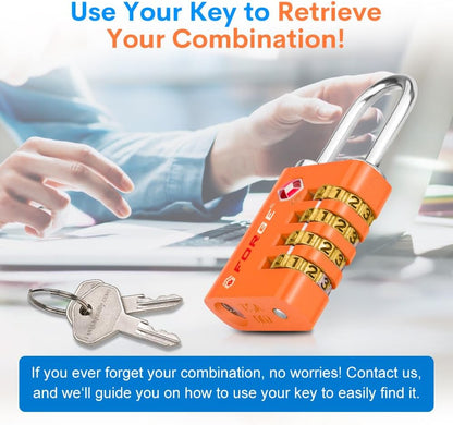 Dual-Opening: Key or Combination Access Lock, TSA Approved Locks for Luggage, Pelican case, Travel, Gym, School, Stainless Steel Shackle. (Blue 2 Pk)