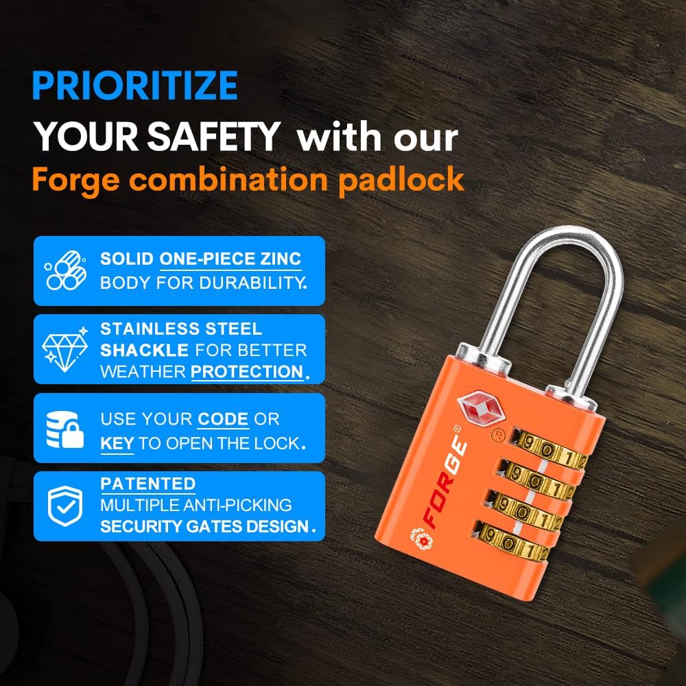 Dual-Opening: Key or Combination Access Lock, TSA Approved Locks for Luggage, Pelican case, Travel, Gym, School, Stainless Steel Shackle. (Blue 2 Pk)