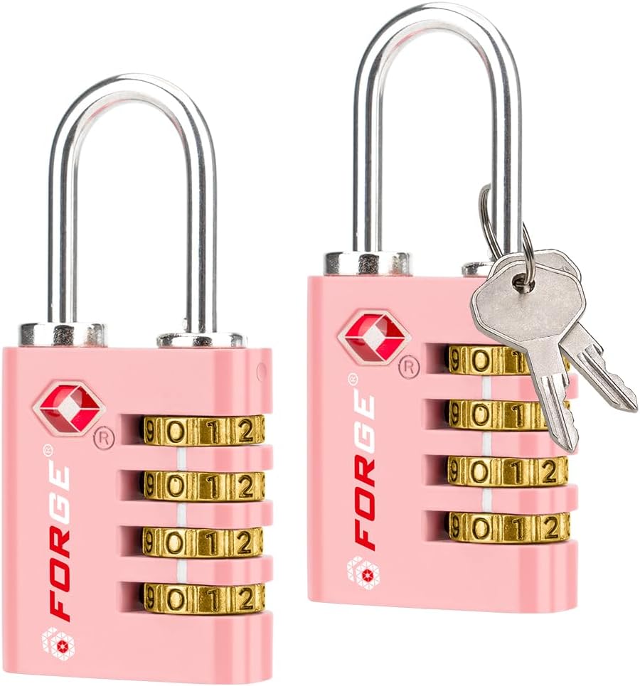 Dual-Opening: Key or Combination Access Lock, TSA Approved Locks for Luggage, Pelican case, Travel, Gym, School, Stainless Steel Shackle. (Blue 2 Pk)