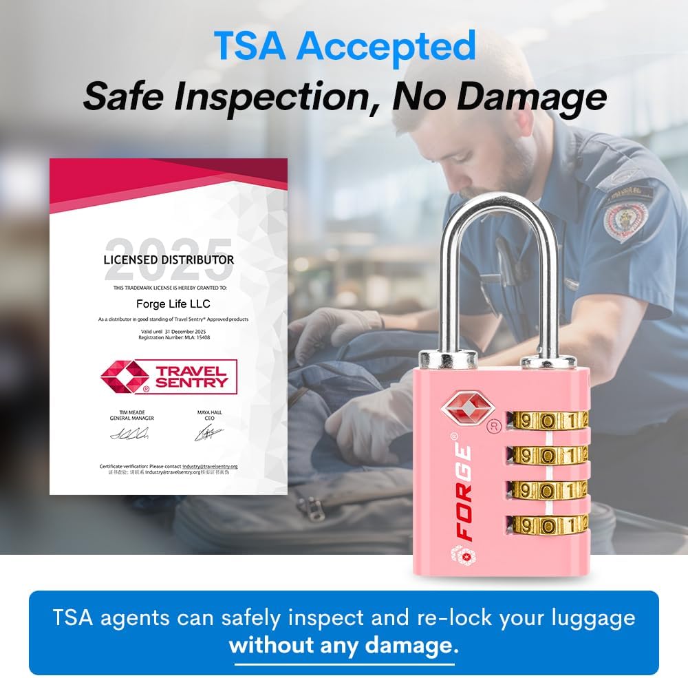 Dual-Opening: Key or Combination Access Lock, TSA Approved Locks for Luggage, Pelican case, Travel, Gym, School, Stainless Steel Shackle. (Blue 2 Pk)
