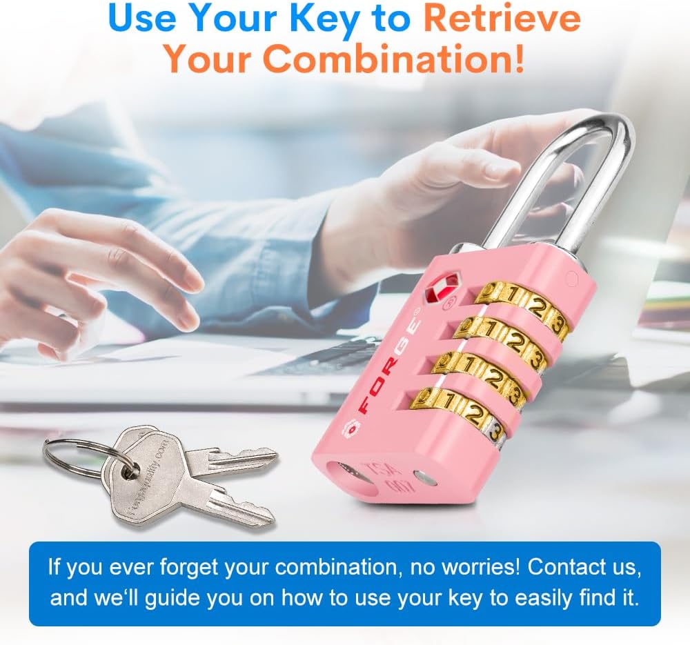Dual-Opening: Key or Combination Access Lock, TSA Approved Locks for Luggage, Pelican case, Travel, Gym, School, Stainless Steel Shackle. (Blue 2 Pk)