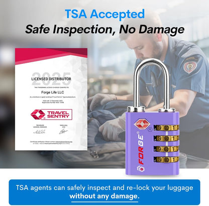 Dual-Opening: Key or Combination Access Lock, TSA Approved Locks for Luggage, Pelican case, Travel, Gym, School, Stainless Steel Shackle. (Blue 2 Pk)