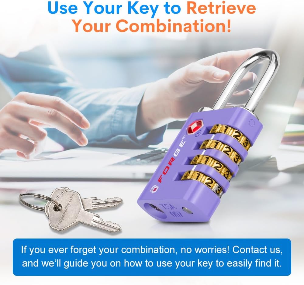 Dual-Opening: Key or Combination Access Lock, TSA Approved Locks for Luggage, Pelican case, Travel, Gym, School, Stainless Steel Shackle. (Blue 2 Pk)
