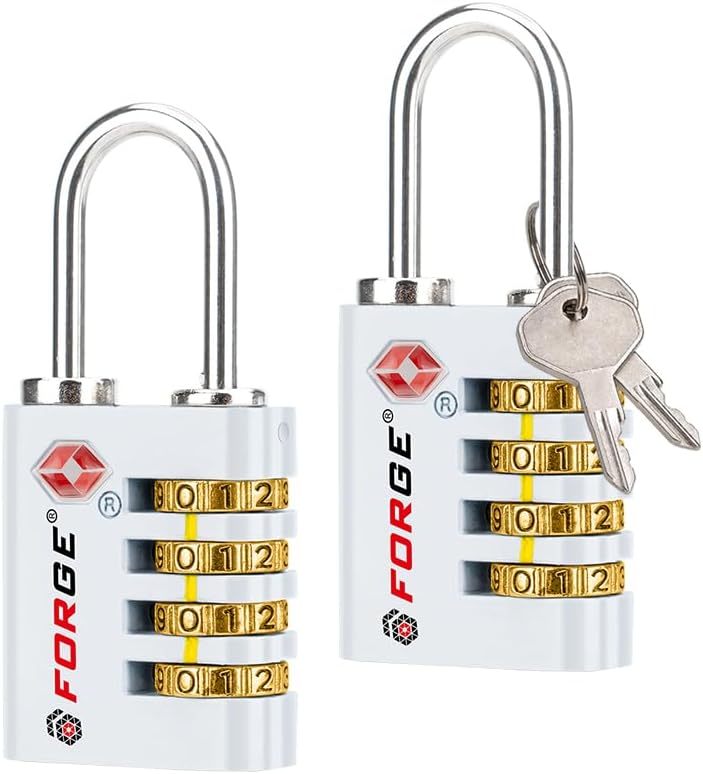 Dual-Opening: Key or Combination Access Lock, TSA Approved Locks for Luggage, Pelican case, Travel, Gym, School, Stainless Steel Shackle. (Blue 2 Pk)