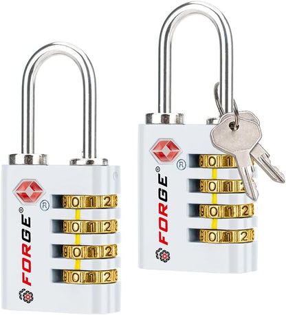 Dual-Opening: Key or Combination Access Lock, TSA Approved Locks for Luggage, Pelican case, Travel, Gym, School, Stainless Steel Shackle. (Blue 2 Pk)
