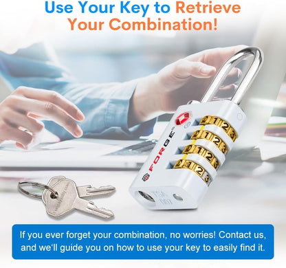 Dual-Opening: Key or Combination Access Lock, TSA Approved Locks for Luggage, Pelican case, Travel, Gym, School, Stainless Steel Shackle. (Blue 2 Pk)