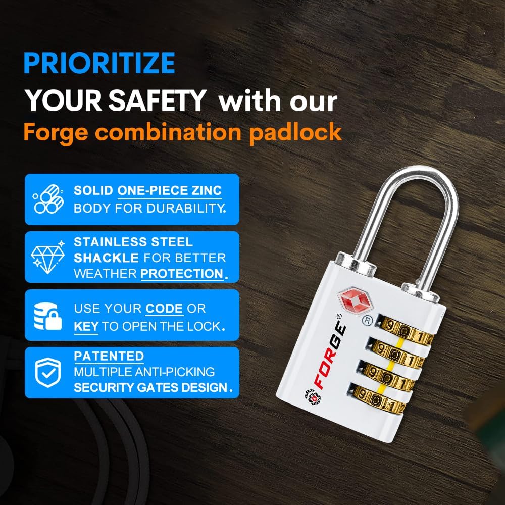 Dual-Opening: Key or Combination Access Lock, TSA Approved Locks for Luggage, Pelican case, Travel, Gym, School, Stainless Steel Shackle. (Blue 2 Pk)