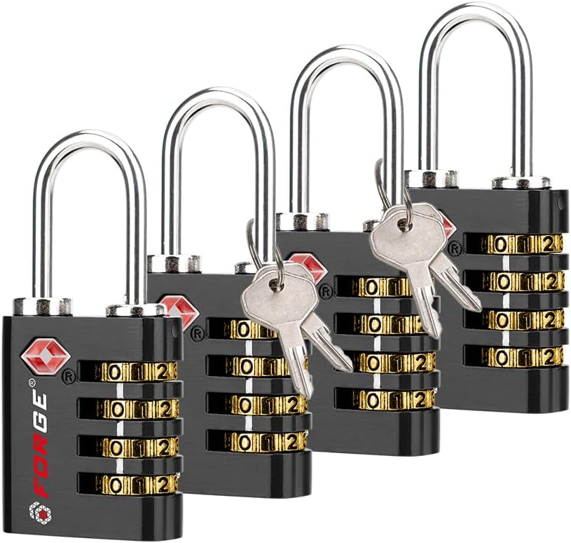 Dual-Opening: Key or Combination Access Lock, TSA Approved Locks for Luggage, Pelican case, Travel, Gym, School, Stainless Steel Shackle. (Blue 2 Pk)