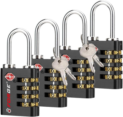 Dual-Opening: Key or Combination Access Lock, TSA Approved Locks for Luggage, Pelican case, Travel, Gym, School, Stainless Steel Shackle. (Blue 2 Pk)