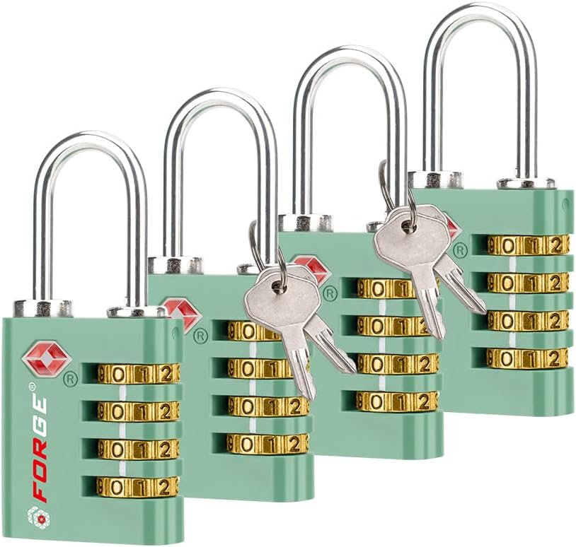 Dual-Opening: Key or Combination Access Lock, TSA Approved Locks for Luggage, Pelican case, Travel, Gym, School, Stainless Steel Shackle. (Blue 2 Pk)