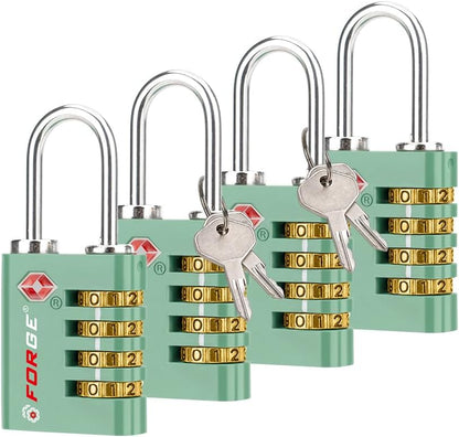 Dual-Opening: Key or Combination Access Lock, TSA Approved Locks for Luggage, Pelican case, Travel, Gym, School, Stainless Steel Shackle. (Blue 2 Pk)