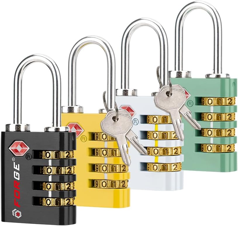 Dual-Opening: Key or Combination Access Lock, TSA Approved Locks for Luggage, Pelican case, Travel, Gym, School, Stainless Steel Shackle. (Blue 2 Pk)