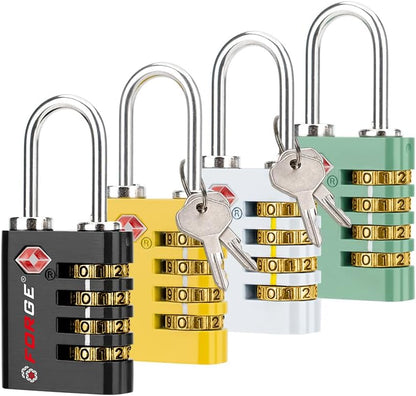 Dual-Opening: Key or Combination Access Lock, TSA Approved Locks for Luggage, Pelican case, Travel, Gym, School, Stainless Steel Shackle. (Blue 2 Pk)