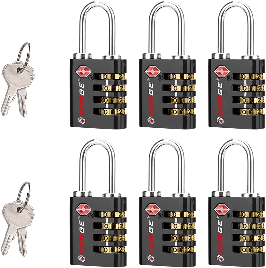 Dual-Opening: Key or Combination Access Lock, TSA Approved Locks for Luggage, Pelican case, Travel, Gym, School, Stainless Steel Shackle. (Blue 2 Pk)