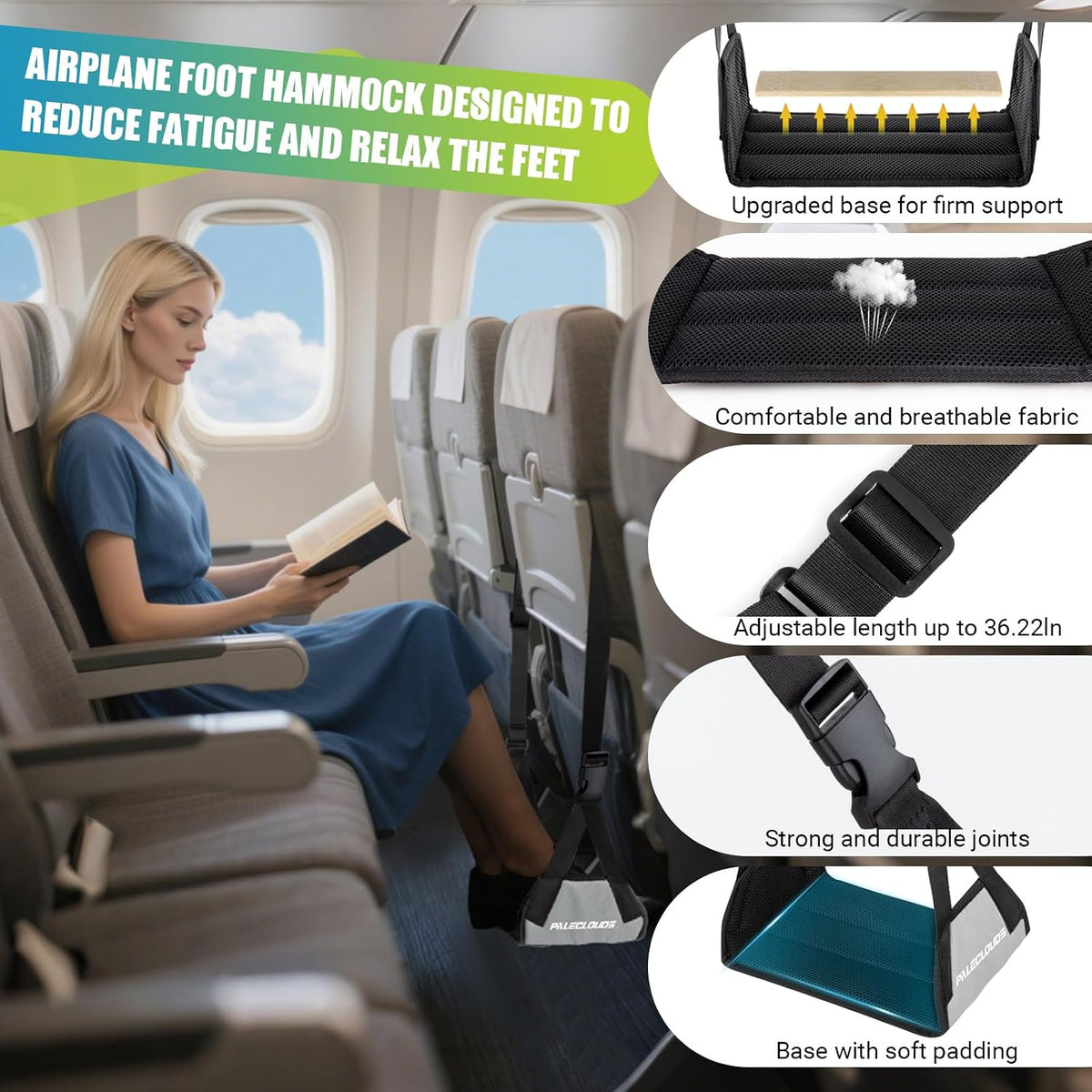 Foot Hammock for Plane Travel, No Collapse Thickened Bamboo for Long Flight