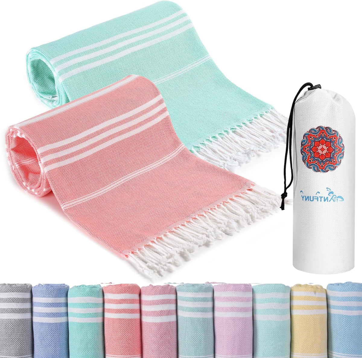 Antfuny Turkish Beach Towels Vacation Essentials Quick Dry Sand Free Oversized Bath Pool Swim Towel Extra Large XL Blanket Adult Travel Cruise Accessories Must Haves Clearance Stuff Necessities - Colors A