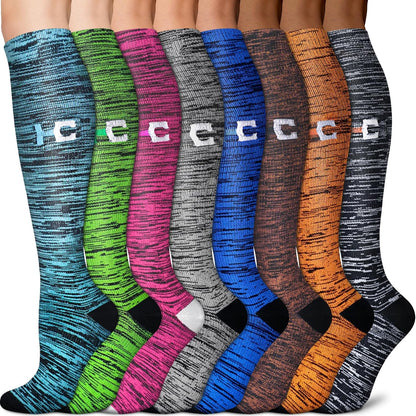 Sooverki Copper Compression Socks for Men & Women 8 Pack 15-20mmHg - Knee High Stockings Best Support for Running Athletic