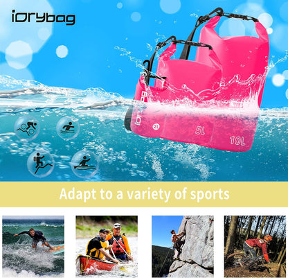 IDRYBAG Dry Bag for Kayaking Waterproof 2L/5L/10L/15L/20L, Small Dry Sack Waterproof Bag for Boating