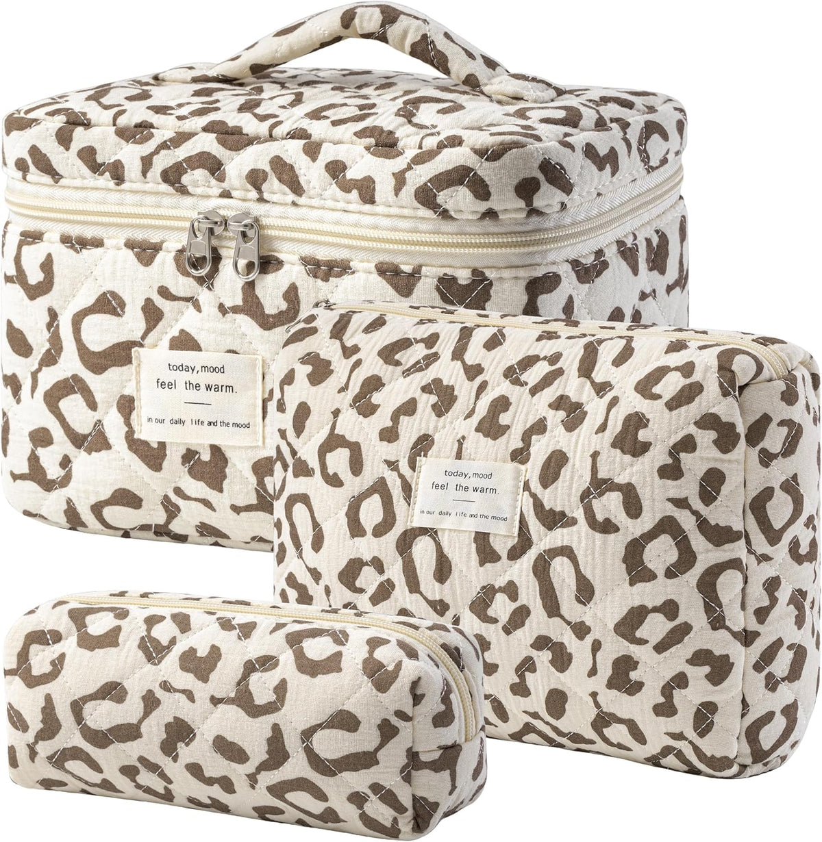 HBselect Quilted Makeup Bag, 3PCS Cotton Large Travel Makeup Bag, Cute Floral Coquette Make up Bag Cosmetic Bag Toiletry Bag for Women Girls - Colors B