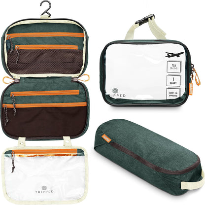 Toiletry Bag Kit Set: Hanging Travel Toiletry Bag + 311 TSA Cosmetic Liquid Bag + Ultralight Accessory Organizer Pouch