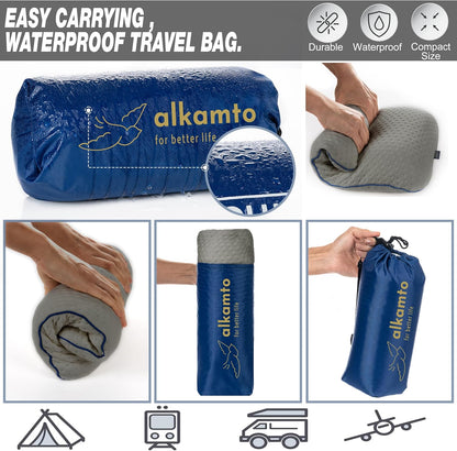 Travel & Camping Comfortable Memory Foam Pillow – Easy to Carry Portable Bag – Temperature Regulating Pillow Case