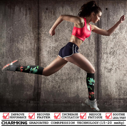 CHARMKING Compression Socks for Women & Men Circulation (3 Pairs) 15-20 mmHg is Best Support for Athletic Running Cycling