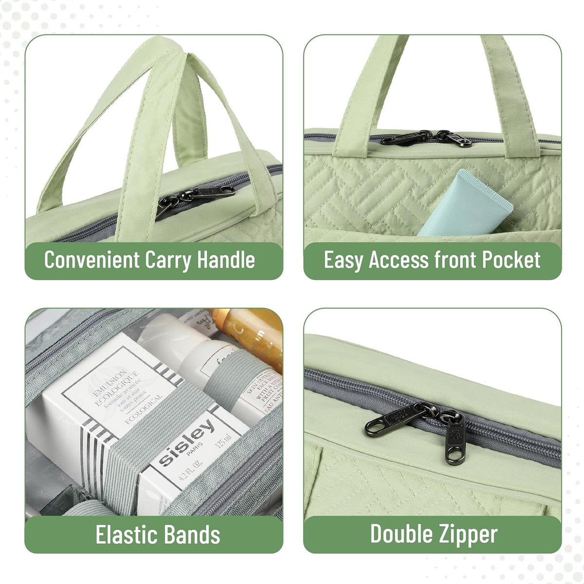 Ms. Pen- Travel Toiletry Bag Organizers, Green, Makeup Travel Bag for Toiletries with Hanging Hook, Water-Resistant