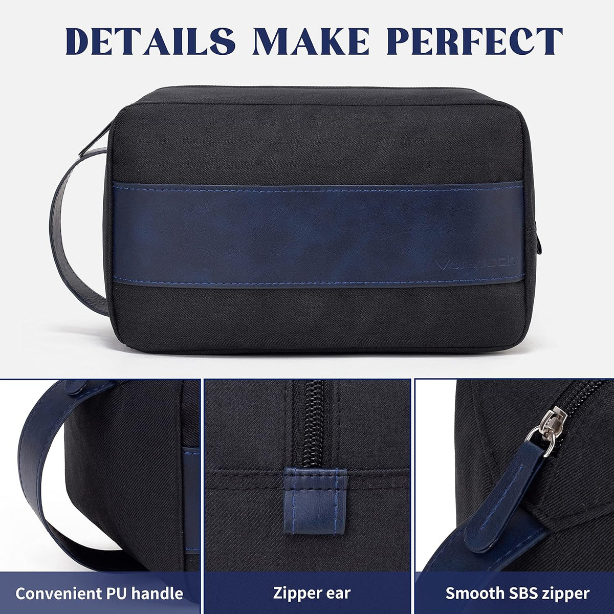 Vorspack Toiletry Bag for Men - Water Resistant Travel Bag for Toiletries, Accessories, Travel Essentials, Gifts - Black