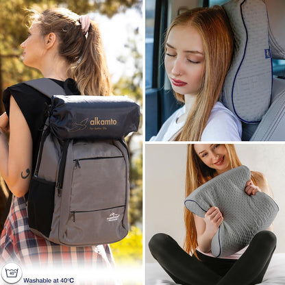 Travel & Camping Comfortable Memory Foam Pillow – Easy to Carry Portable Bag – Temperature Regulating Pillow Case