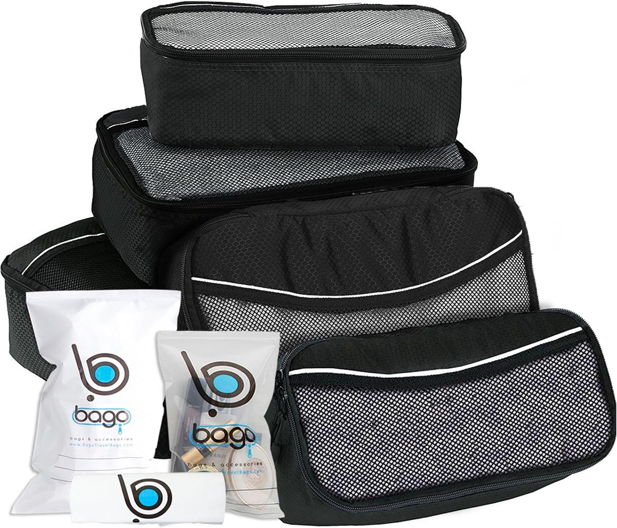 bago 7 Pcs Packing Cubes for Travel - 4 Travel Packing Cubes for Suitcases with 3 ZipLock Bags - Luggage Organizer Bags to Get Maximum Storage, Save Time & Effort to Pack (Green Red PurpleYellow)