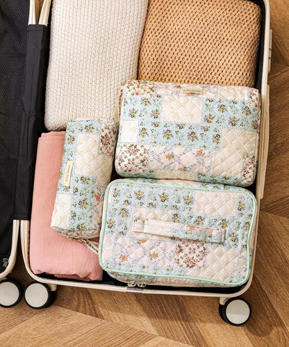 HBselect Quilted Makeup Bag, 3PCS Cotton Large Travel Makeup Bag, Cute Floral Coquette Make up Bag Cosmetic Bag Toiletry Bag for Women Girls - Colors A