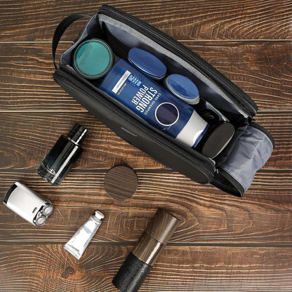 ZEEMO Travel Toiletry Bag for Men, Medium Water-Resistant Double-Sided Full-Open Dopp Kit, Versatile Organizer for Shower and Hygiene Accessories, Bathroom Essentials, Cosmetics, Black
