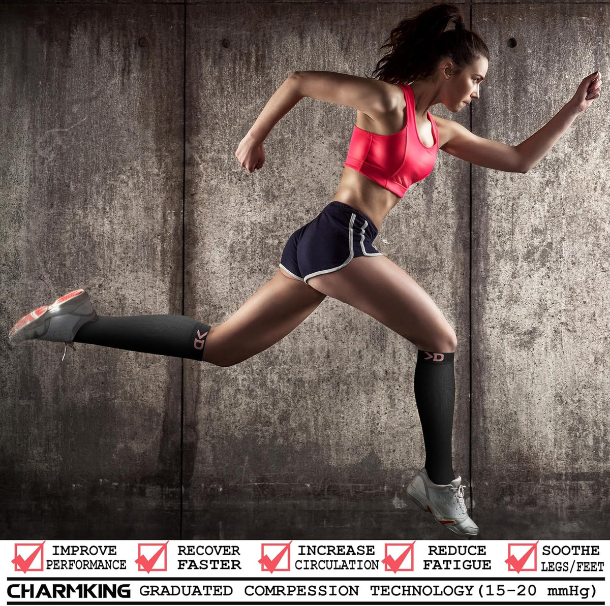 CHARMKING Compression Socks for Women & Men Circulation (3 Pairs) 15-20 mmHg is Best Support for Athletic Running Cycling