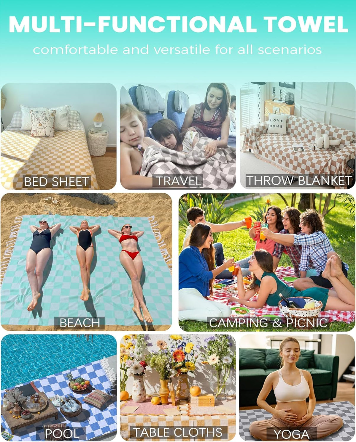 Antfuny Turkish Beach Towels Vacation Essentials Quick Dry Sand Free Oversized Bath Pool Swim Towel Extra Large XL Blanket Adult Travel Cruise Accessories Must Haves Clearance Stuff Necessities - Colors C