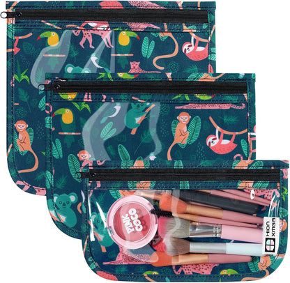 HIONXMGA TSA Approved Toiletry Bag, Set of 3 Clear Travel Toiletry Bag Quart Size Zipper Travel Pouch, Waterproof Makeup Cosmetic Bag for Women Men Kids Toiletries Carry on, Cacti A