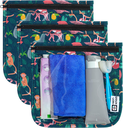 HIONXMGA TSA Approved Toiletry Bag, Set of 3 Clear Travel Toiletry Bag Quart Size Zipper Travel Pouch, Waterproof Makeup Cosmetic Bag for Women Men Kids Toiletries Carry on, Cacti A
