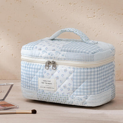 HBselect Quilted Makeup Bag, 3PCS Cotton Large Travel Makeup Bag, Cute Floral Coquette Make up Bag Cosmetic Bag Toiletry Bag for Women Girls - Colors B