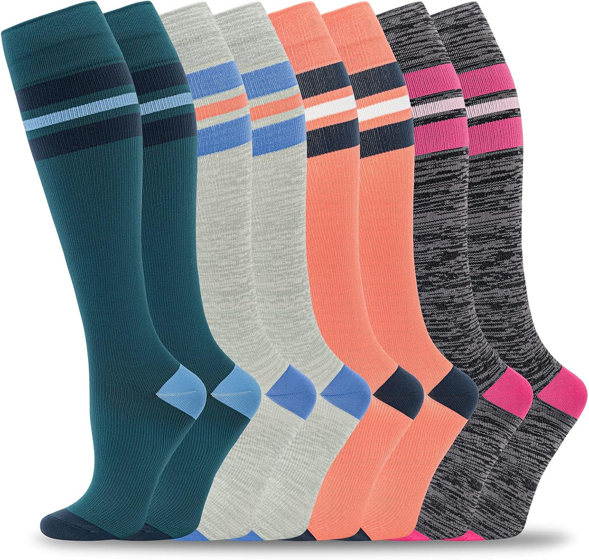 fenglaoda 8 Pairs Compression Socks for Men & Women 20-30 mmHg Knee High Nurse Pregnant Running Medical and Travel Athletic