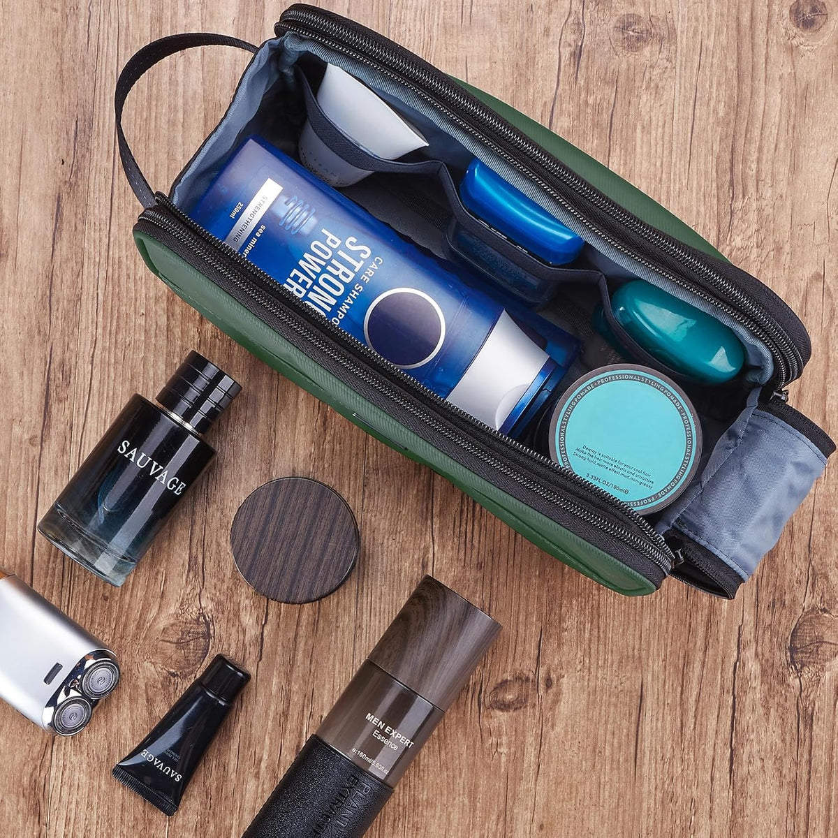 ZEEMO Travel Toiletry Bag for Men, Medium Water-Resistant Double-Sided Full-Open Dopp Kit, Versatile Organizer for Shower and Hygiene Accessories, Bathroom Essentials, Cosmetics, Black