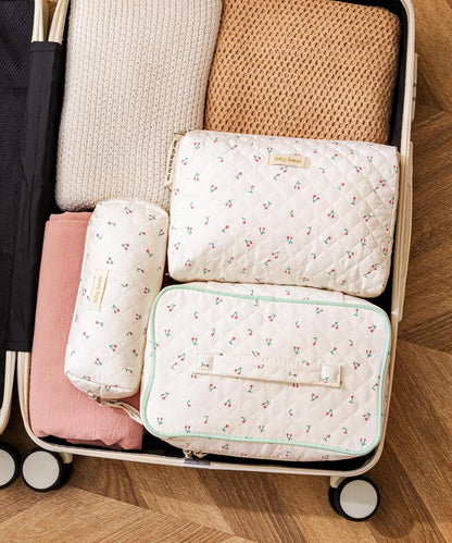 HBselect Quilted Makeup Bag, 3PCS Cotton Large Travel Makeup Bag, Cute Floral Coquette Make up Bag Cosmetic Bag Toiletry Bag for Women Girls - Colors A