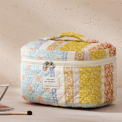 HBselect Quilted Makeup Bag, 3PCS Cotton Large Travel Makeup Bag, Cute Floral Coquette Make up Bag Cosmetic Bag Toiletry Bag for Women Girls - Colors B