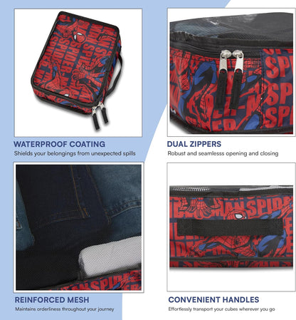 Marvel Comics 5-Piece Packing Cube Set - Spiderman, Ironman, Captain America - 5 Piece Packing Cubes Compression Travel Essential Accessories - Luggage Suitcase Organizer Set - For Kids, Adults