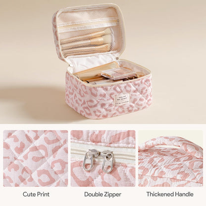 HBselect Quilted Makeup Bag, 3PCS Cotton Large Travel Makeup Bag, Cute Floral Coquette Make up Bag Cosmetic Bag Toiletry Bag for Women Girls - Colors A