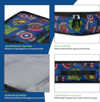 Marvel Comics 5-Piece Packing Cube Set - Spiderman, Ironman, Captain America - 5 Piece Packing Cubes Compression Travel Essential Accessories - Luggage Suitcase Organizer Set - For Kids, Adults