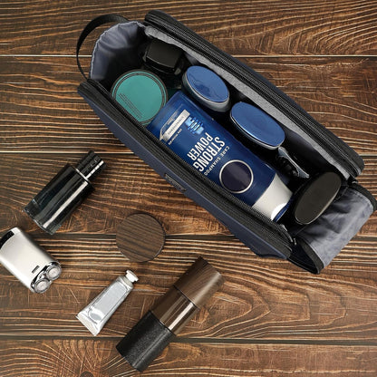 ZEEMO Travel Toiletry Bag for Men, Medium Water-Resistant Double-Sided Full-Open Dopp Kit, Versatile Organizer for Shower and Hygiene Accessories, Bathroom Essentials, Cosmetics, Black