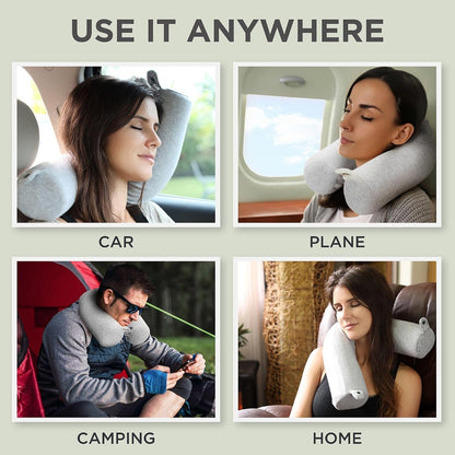 Travel Pillow and Blanket Set, 2-in-1 Airplane Travel Essentials with Soft Flannel Travel Blanket, Inflatable Pillow, Compact Carry Bag with Carabiner for Flights, Camping, Cruise Ship, Car