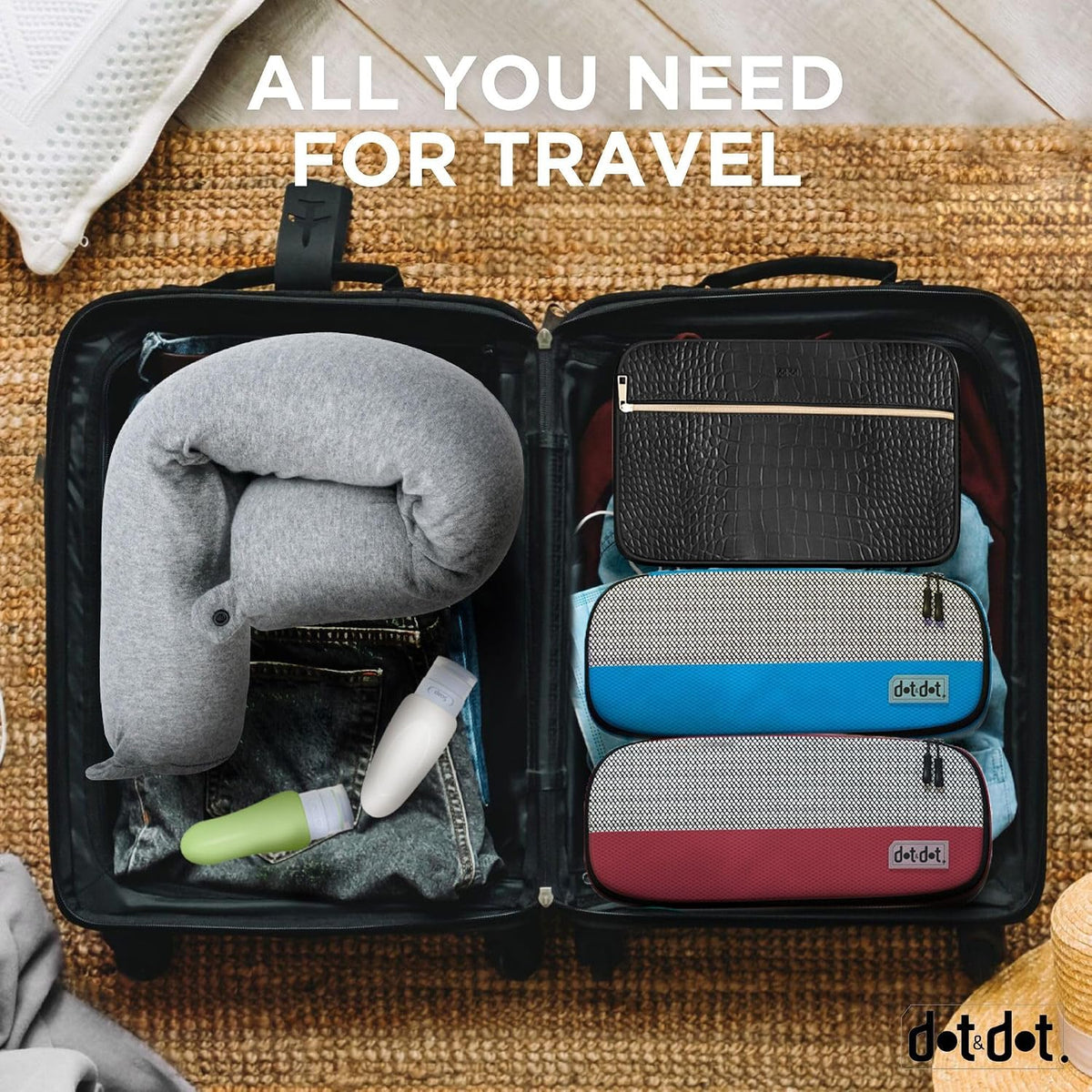 Travel Pillow and Blanket Set, 2-in-1 Airplane Travel Essentials with Soft Flannel Travel Blanket, Inflatable Pillow, Compact Carry Bag with Carabiner for Flights, Camping, Cruise Ship, Car