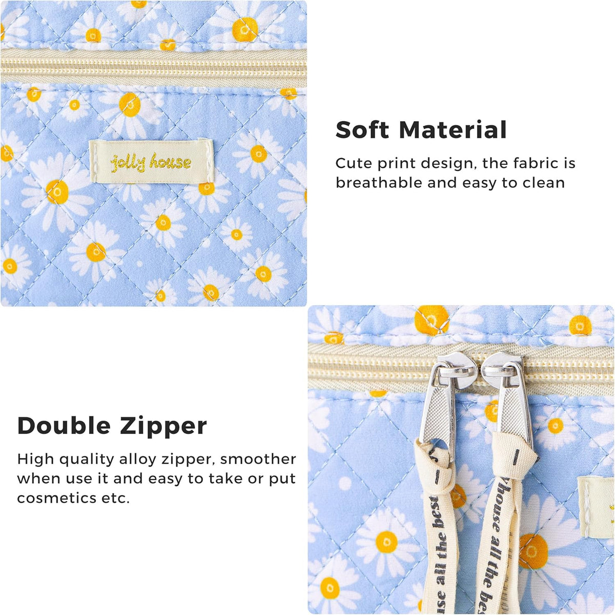 HBselect Quilted Makeup Bag, 3PCS Cotton Large Travel Makeup Bag, Cute Floral Coquette Make up Bag Cosmetic Bag Toiletry Bag for Women Girls - Colors B
